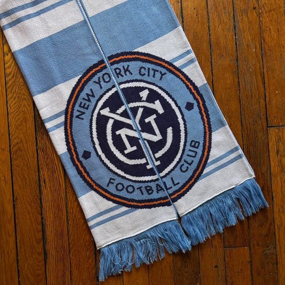Adidas MLS New York City FC Unisex Blue White Orange Striped Unique 2 Side Scarf - Picture 2 of 5